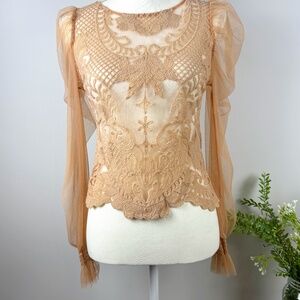 PEACH COUTURE Victorian Style Blouse Mesh Knit Unique Dainty / Size Medium